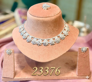 Juego de Joyería de Boda y Compromiso de Aleación de Zinc Chapado en Oro de 24K con Circonitas, Estilo Vintage de Dubái, Collar y Aretes para Mujer, India - Product Image 6