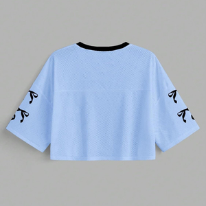 Maillot de football rose à col en V en maille pour femme, coupe ample, manches courtes, numéro 99, imprimé étoile, respirant, style sportif, printemps-été - Product Image 1