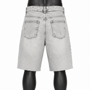 Shorts en jean gris clair déchirés et délavés pour hommes, style baggy, fabrication OEM/ODM, vente en gros, fabricant de shorts en jean streetwear - Product Image 2
