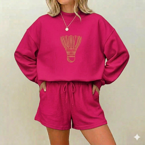 Women <b>Mock</b> <b>Neck</b> <b>Top</b> With Shorts Set Lightweight Feel Relaxed Shape Easy Wear Daily Outfit Casual Comfort Clothing - Product Image 1
