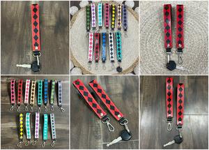 Porte-clés en cuir de vache à carreaux tendance, accessoires de gros, crochet métallique, dragonne en cuir, porte-clés personnalisé unisexe - Product Image 2