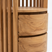 Estantería de exhibición de madera de teca maciza de primera calidad, de tres niveles, con listones verticales, librero minimalista, gabinete de almacenamiento con cajones, tamaño personalizado para sala de estar