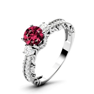 Anillo Vintage de Plata de Ley 925 con Piedra Redonda de Granate Rodolita Natural para Mujer, Chapado en Oro Rosa Blanco, Anillos con Engaste de Puntas - Product Image 1