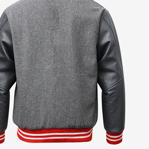 OEM personnalisé laine patch manches en cuir vintage lettre homme Varsity chenille broderie noir gris veste - Product Image 5