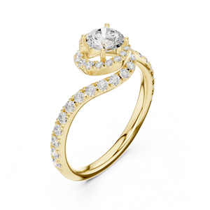 แหวนแต่งงานเพชรทรงกลมเพาะเลี้ยงในห้องปฏิบัติการ ทองคำ 14K สีเหลือง สำหรับผู้หญิง |   เพชรที่เพิ่งเพาะเลี้ยง - Product Image 5