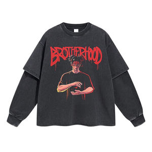 Camiseta de primera calidad para hombre, de doble capa, informal, estilo urbano, de algodón, 2 en 1, con doble manga, para chicos. - Product Image 1