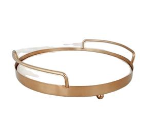 Plateau de service ovale en métal de planche à fromage en pierre de marbre blanc et gris de luxe pour une utilisation en cuisine - Product Image 1