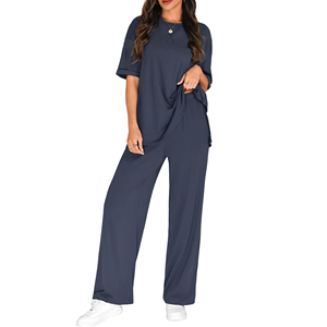 New Style Custom Women Casual Two Piece <b>Set</b> Eco-Friendly Quick Dry Cotton Fleece T-shirt High Waist Flare Pants Loungewear <b>Sets</b> - Product Image 4