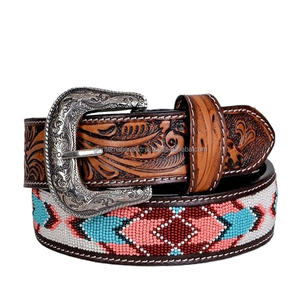 Ceinture en cuir perlée de diamants de style western, ceinture vintage brodée, ceinture en cuir western avec outillage manuel pour unisexe - Product Image 4