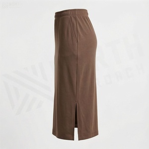Jupe crayon à taille élastique pour femmes, longueur genou, couleur unie, design fendu, style minimaliste, à porter en toutes saisons - Product Image 3