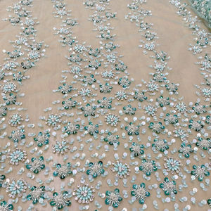 Tela de Encaje con Lentejuelas Doradas de Primera Calidad al por Mayor, Tul con Bordado Pesado para Vestidos de Celebridades y Vestidos de Novia - Product Image 1