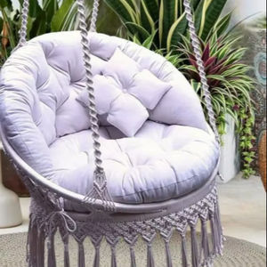 Cómoda silla hamaca colgante, macramé, diseño de mariposa en la parte posterior, elegante, con almohadas grandes - Product Image 1
