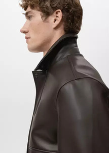 <b>Men's</b> Black PU <b>Leather</b> Breathable Moto <b>Jacket</b> Stand Collar Zipper Closure Regular Length Regular Fit Winter Style Faux Fur Trim - Product Image 4