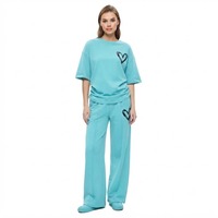 Ensemble décontracté deux pièces pour femme : T-shirt ample en molleton à épaules tombantes et pantalon large, doux et confortable