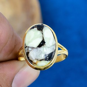 Natural Lemon Quartz Black Spinel Oval Shape Ring 18k Gold Micron Over 925 Sterling Silver - Product Image 2