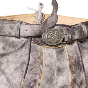 Oktoberfest German High Quality Bavarian Leather Shorts Knee Length Brown Long Lederhosen Solid Pattern <b>Mesh</b> Cargo Style Shorts - Product Image 2