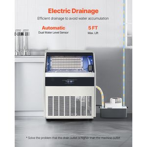Macchina per il ghiaccio commerciale da 265 libbre/24 ore, capacità di stoccaggio 88 libbre, 126 cubetti, 15 minuti, nuovo display LED, pompa di scarico da 500 kg inclusa - Product Image 6