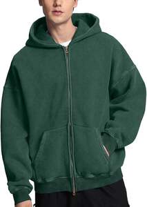 Sweat à capuche zippé délavé à l'acide, 100% coton, pour homme, style vintage, avec logo brodé personnalisé, vente en gros - Product Image 4