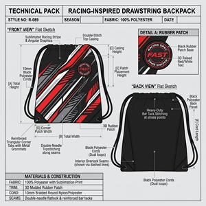 Red Black White Sublimation Drawstring <b>Bag</b> Sport Graphic Design With Rubber Logo Patch Custom Team Jersey Look <b>Gym</b> Backpack <b>Kids</b> - Product Image 6
