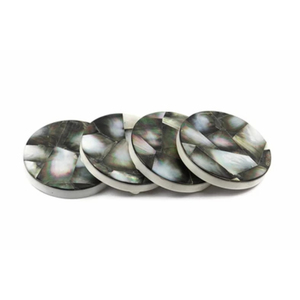 Black Mother of Pearl Coasters Luxury Mosaic Seashell Inlay Drink Coaster Round Iridescent MOP <b>Cup</b> <b>Mat</b> For Wholesale Corporate - Product Image 1