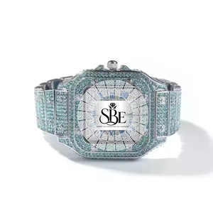 Reloj de Lujo para Hombre con Incrustaciones de Diamantes, Acero Inoxidable, Esfera Azul, Números Romanos, Cuarzo Analógico, 41mm, Cierre Desplegable - Product Image 4