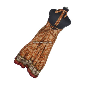 Women <b>Cheap</b> Recycled Sari Silk Dresses Latest Fashion Causal Long Beach Dresses Wholesale Price Mixed Color Free Size Long Dress - Product Image 3