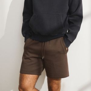 Men Ribbed Cotton Shorts Built In Compression Liner Zipper Pocket Elastic Waist Drawstring Casual Fitness Shorts OEM ODM - Product Image 3