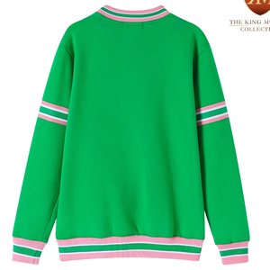 เสื้อสเวตเชิ้ตถักสีดำแบบยูนิเซ็กซ์ ลายทางสีเขียวชมพู คอกลม ทรงโอเวอร์ไซส์ สวมใส่สบายๆ สำหรับฤดูใบไม้ร่วง รุ่นอัลฟ่า |   คาปา |   อัลฟ่า - Product Image 5