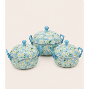 Luxury Insulated Enamel Casserole Hot <b>Pot</b> <b>Set</b> Premium Floral Printed Double-Wall Food Warmer Serving <b>Pots</b> for Home Catering - Product Image 3