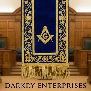 Écharpe de cérémonie maçonnique brodée de fils de métal, écharpe personnalisée en velours bleu, écharpe de loge brodée à la main, écharpe de cérémonie à franges dorées - Product Image 1