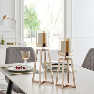 Decorative Antique Geometric Brass Candle Stand <b>Set</b> Heat Resistant Home Decoration Metal <b>Lanterns</b> Home Decoration - Product Image 3