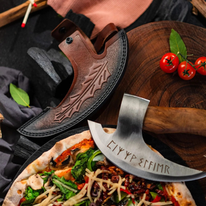 Couteau à pizza Viking artisanal en acier inoxydable finition satinée, couteau Ulu gravé de runes personnalisées, vente en gros - Product Image 6