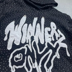 <b>Mens</b> <b>Black</b> Rhinestone Graphic Hoodie Oversized Pullover Hooded Sweatshirt Streetwear Casual Fleece Hoodie - Product Image 6