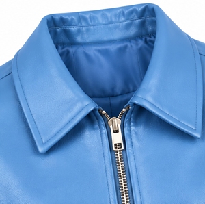 Veste en simili cuir bleu pour femme, col rabattu, fermeture éclair, manches longues, coupe-vent, manteau court - Product Image 6