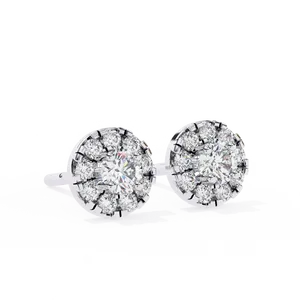 Boucles d'oreilles clous en or massif 18 carats avec diamant de laboratoire taille brillant rond et halo, micro-pavé, pour femme, bijoux fins - Product Image 3