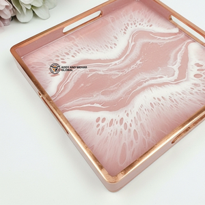 Plateau minimaliste en marbre rose avec bord doré |   Plateau décoratif élégant, plateau minimaliste en marbre rose avec bord doré |   Décoration élégante - Product Image 5