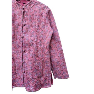 Indian Vintage Women's Lightweight Cotton <b>Quilted</b> <b>Jacket</b> Hand Block Printed Floral Stripe <b>Pattern</b> Rivet Buttons Winter - Product Image 3