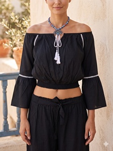 Blusa de Rayón para Mujer con Cuello Redondo, Manga Campana, Lazo Delantero, Corte Regular, Estilo Corto, Casual Vintage para Primavera, Verano y Otoño - Product Image 5