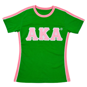 Camiseta Personalizada para Mujer, Estilo Sorority Streetwear, Corte Ajustado, Bordado Plano, Verde y Rosa, 100% Algodón Ecológico, Anti-Pilling - Product Image 2