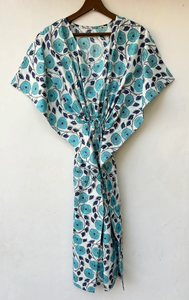 ชุดเดรสทรงปล่อยชายระบาย คอวี ลายสัตว์ ผ้าฝ้ายอินเดียเนื้อนุ่ม แต่งลูกไม้ แขนสั้น ปิดด้วยเชือกผูก เอวเข้ารูป สไตล์หรูหรา สำหรับผู้หญิง เหมาะสำหรับฤดูร้อน - Product Image 2