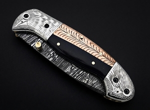 Couteau pliant multifonctionnel fait main en acier Damas pour le camping et la chasse, avec étui en cuir, OBM OEM - Product Image 5