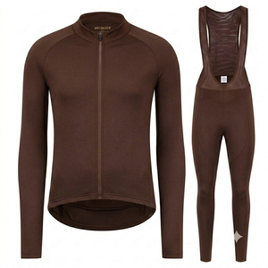 Ensemble de cyclisme pour homme, manches longues, marron, vêtements de sport, kit VTT, tissu extensible quadridirectionnel, vêtements de course à vélo thermiques. - Product Image 1