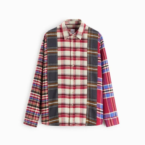 เสื้อเชิ้ตผ้าแฟลนเนลลายสก็อตบล็อกสีสำหรับผู้ชาย แขนยาว ปกคอเสื้อพับได้ สวมใส่สบายๆ ในฤดูใบไม้ร่วงและฤดูร้อน เสื้อแฟลนเนลแบบดิสเทรส - Product Image 1