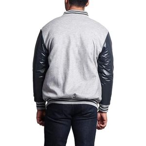 Blouson universitaire classique en cuir gris clair et noir avec manches en cuir, corps en laine, style bomber de baseball, uniforme universitaire, vêtement d'extérieur pour homme - Product Image 2