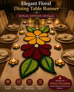 Elegant Floral Dining <b>Table</b> <b>Runner</b> Handmade Rangoli <b>Table</b> Decor Festive Centerpiece <b>Runner</b> Diwali <b>Table</b> Decoration - Product Image 1