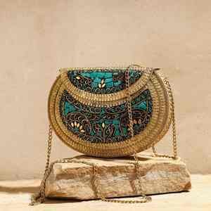 Bolso de mano étnico hecho a mano con piedras, bolso de mosaico indio, bolso de noche para novias, bolso de regalo para fiestas, para mujeres, India - Product Image 1