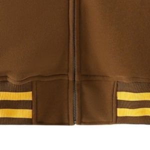 Chaqueta de forro polar raglán Iota personalizada, marrón dorado, estilo universitario griego, chaqueta premium con cremallera, estilo fraternidad, con chenilla. - Product Image 4