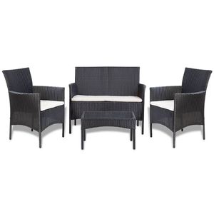 Set da salotto in 4 pezzi in Poly Rattan nero con cuscini per uso giardino - Product Image 2