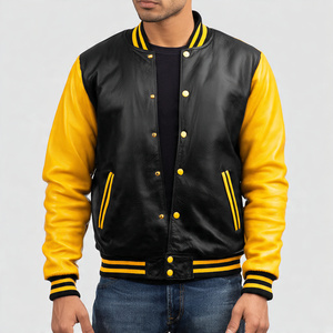 Men Outdoor Wear Varsity Leather Jacket Custom Baseball Crew Neck Varsity Jackets Tops Vintage Leather Varsity <b>Coat</b> Men's - Product Image 3