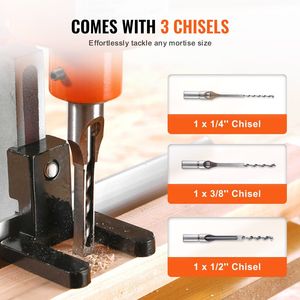 Macchina per Mortasatura da Banco 370W 1725 RPM con Scalpelli da 1/4, 3/8 e 1/2 Pollici per Lavorazione del Legno - Product Image 3